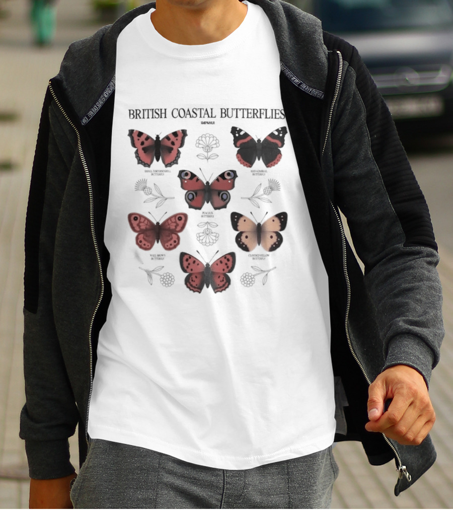 British Coastal Butterflies Species Identification Nature Motifs T-Shirt