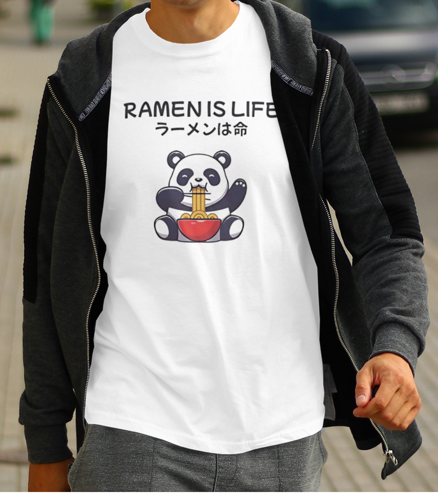 RAMEN IS LIFE Panda Eating Noodles T-Shirt