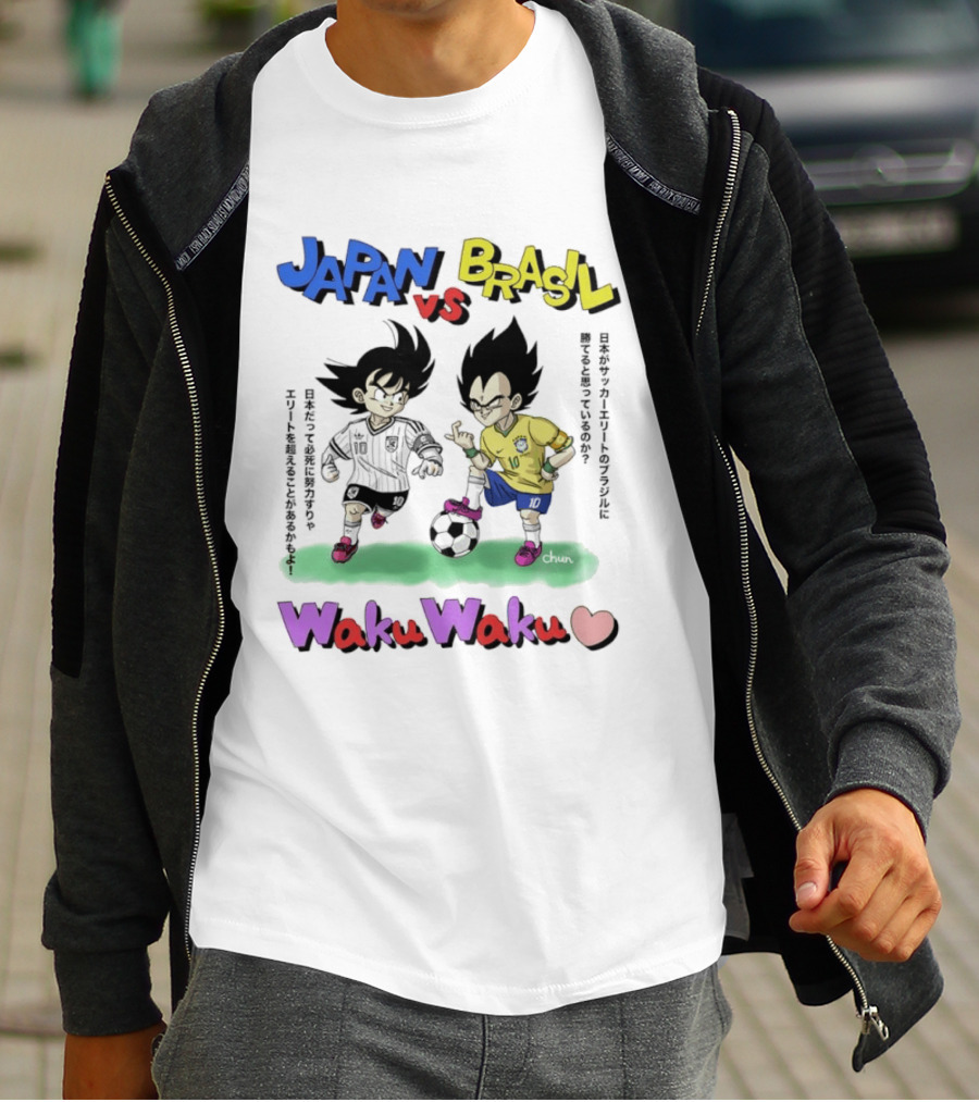 Japan Vs Brasil Goku Vegeta National Teams Waku Waku Soccer Match T-Shirt