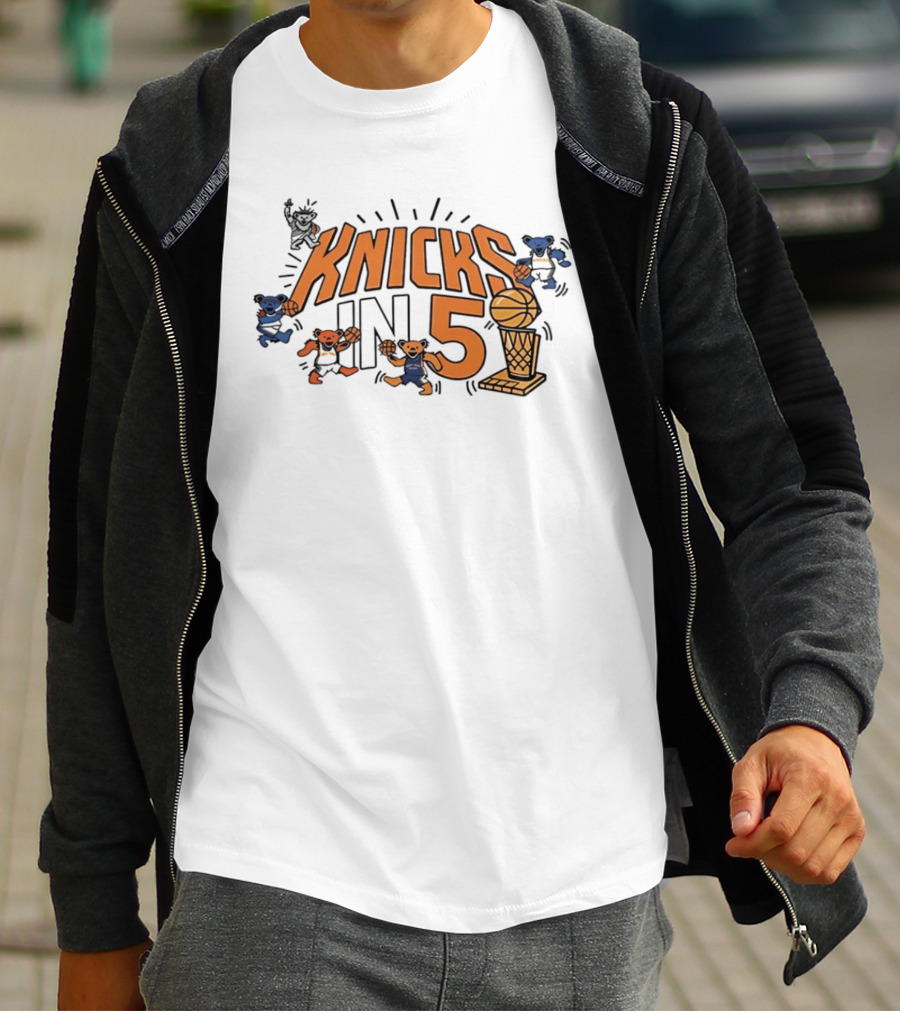 Knicks In 5 Grateful Dead Bears Basketball Collaboration T-Shirt