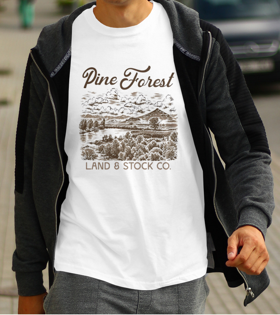 Pine Forest Land And Stock Co Mountain Lake Landscape T-Shirt