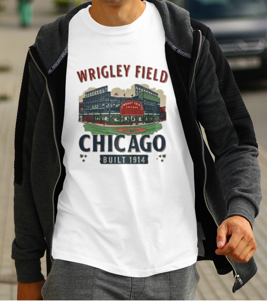 Wrigley Field Chicago Built 1914 Vintage Baseball Stadium Architecture T-Shirt