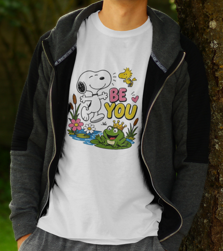 Snoopy And Woodstock Be You Frog Watercolor Flowers T-Shirt