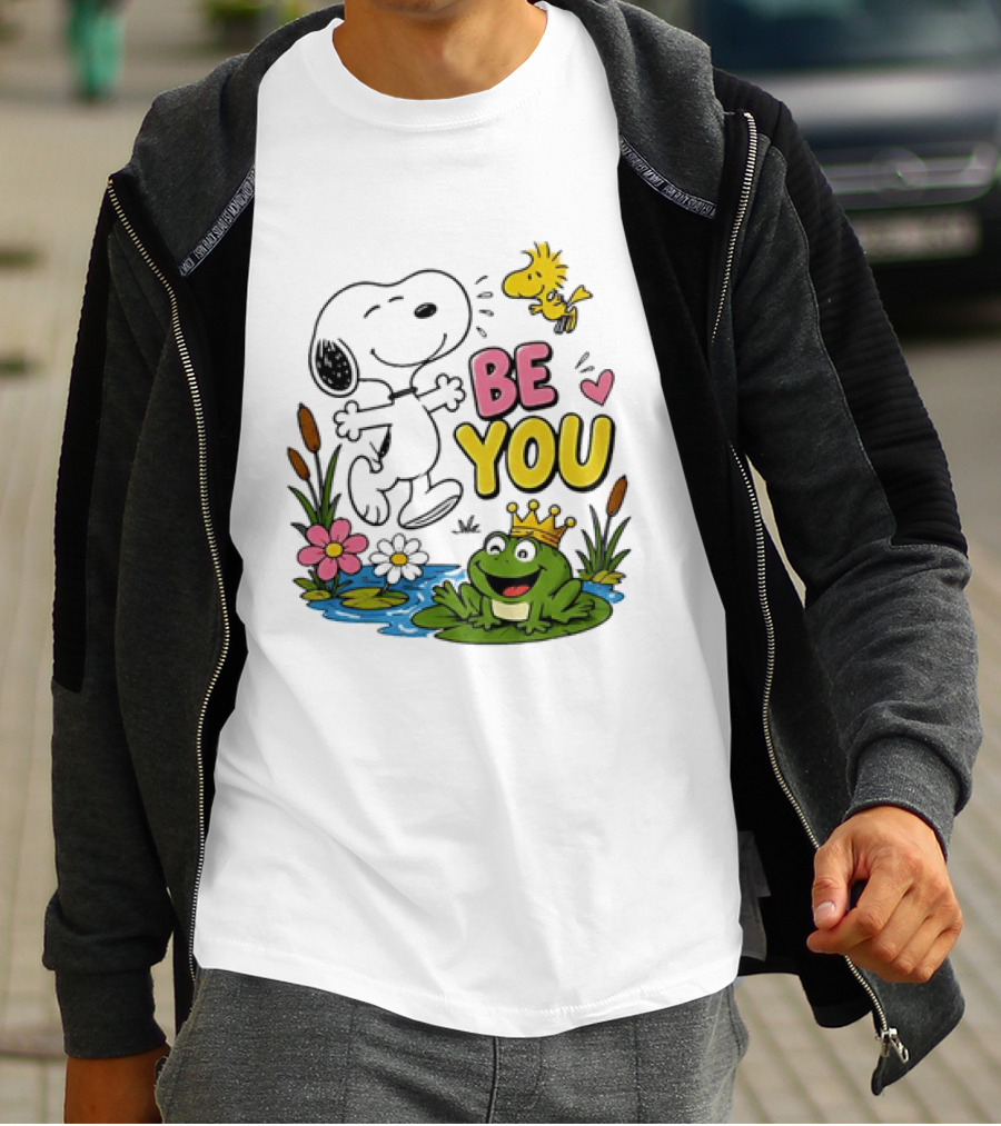 Snoopy And Woodstock Be You Frog Watercolor Flowers T-Shirt