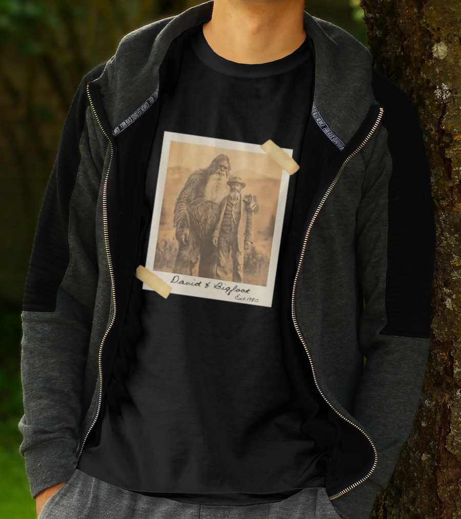 David And Bigfoot Polaroid Photo Est 1980 Sightings Nobody Believes T-Shirt
