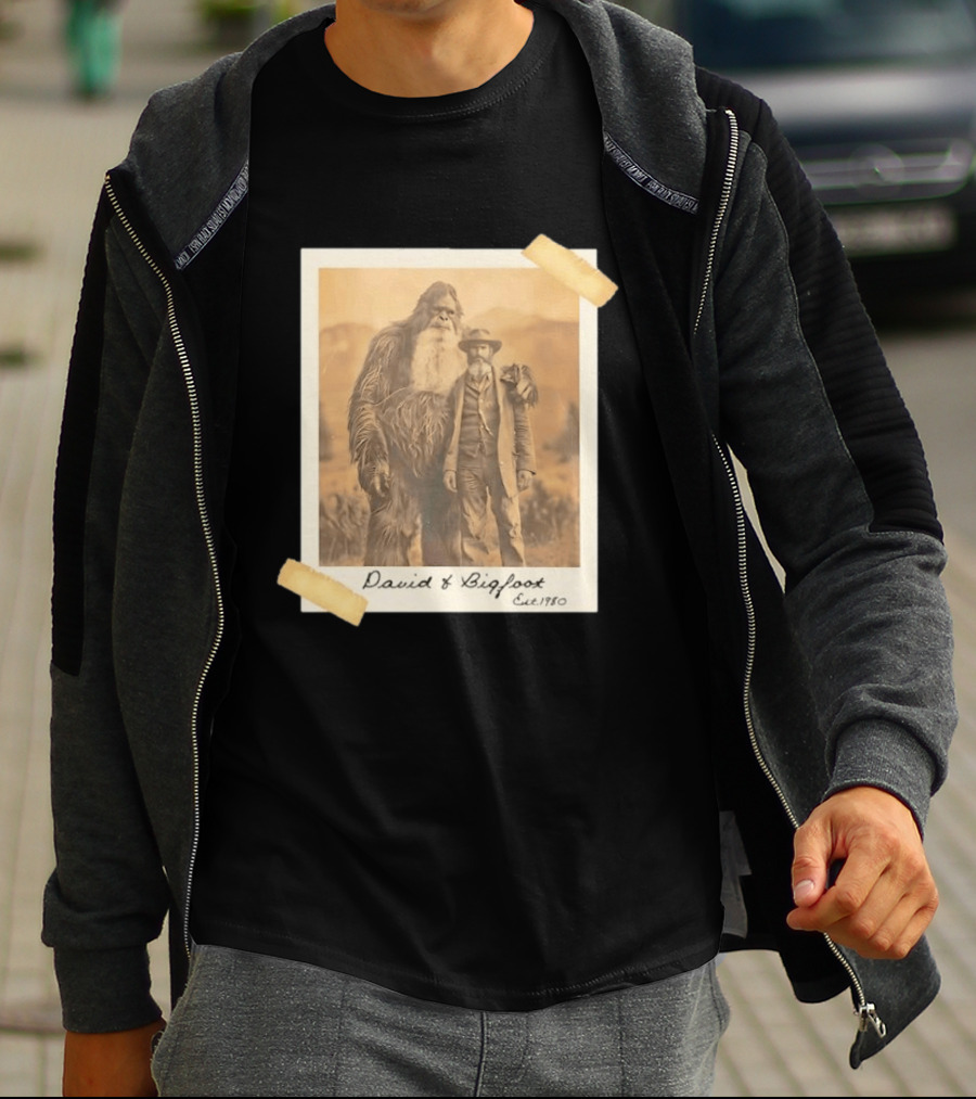 David And Bigfoot Polaroid Photo Est 1980 Sightings Nobody Believes T-Shirt
