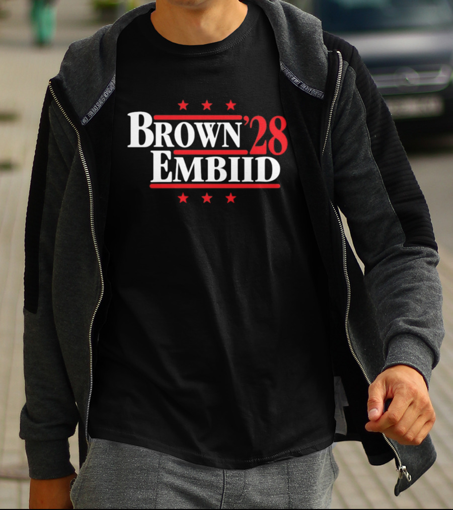 Brown Embiid 28 Philadelphia 76ers Seven Stars T-Shirt