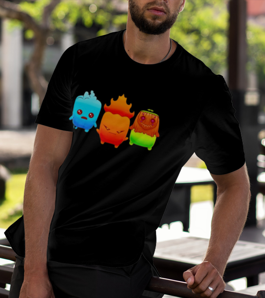 Water Fire And Earth Elemental Creatures Fireboy And Watergirl Cute Characters T-Shirt