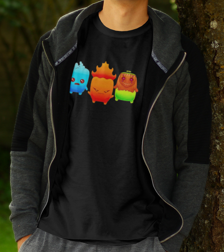 Water Fire And Earth Elemental Creatures Fireboy And Watergirl Cute Characters T-Shirt