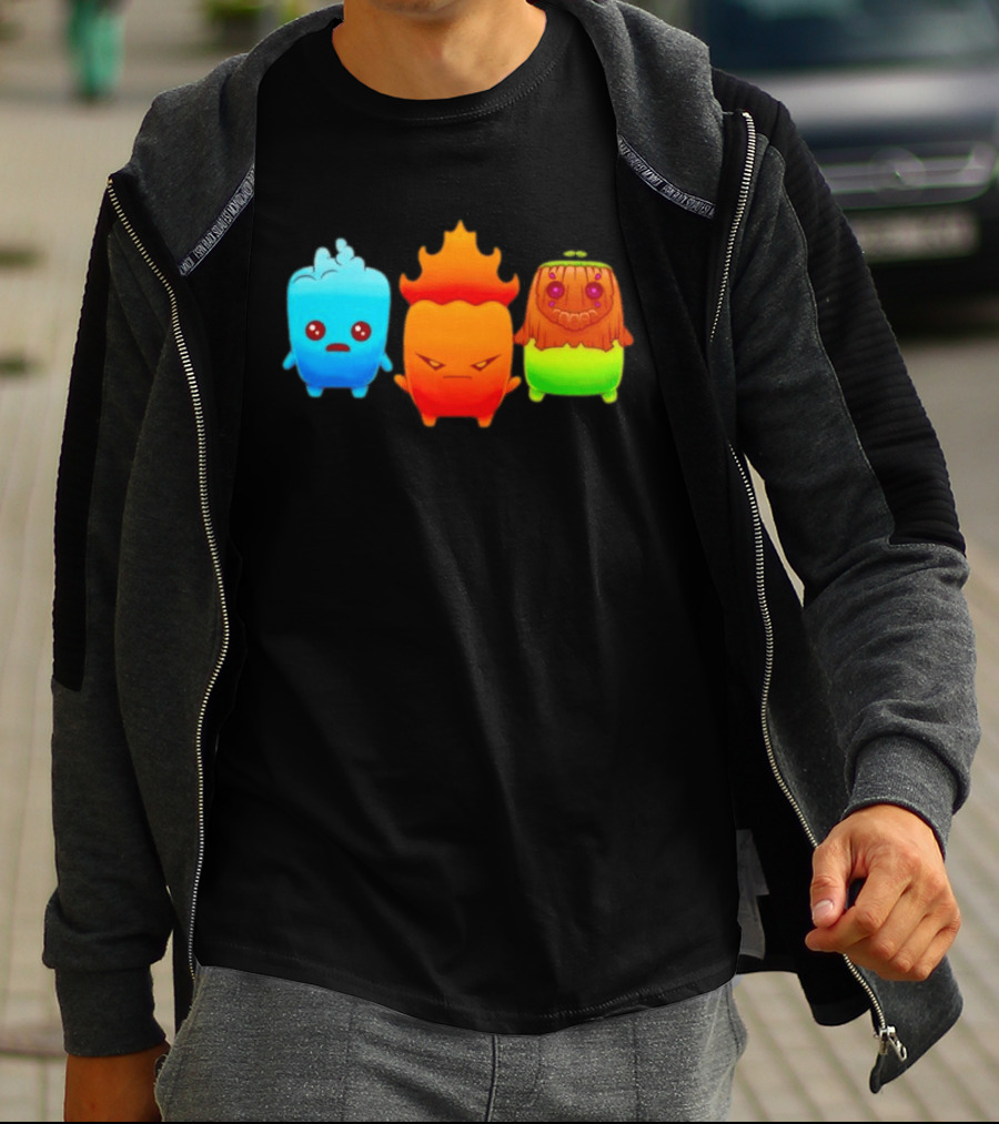Water Fire And Earth Elemental Creatures Fireboy And Watergirl Cute Characters T-Shirt