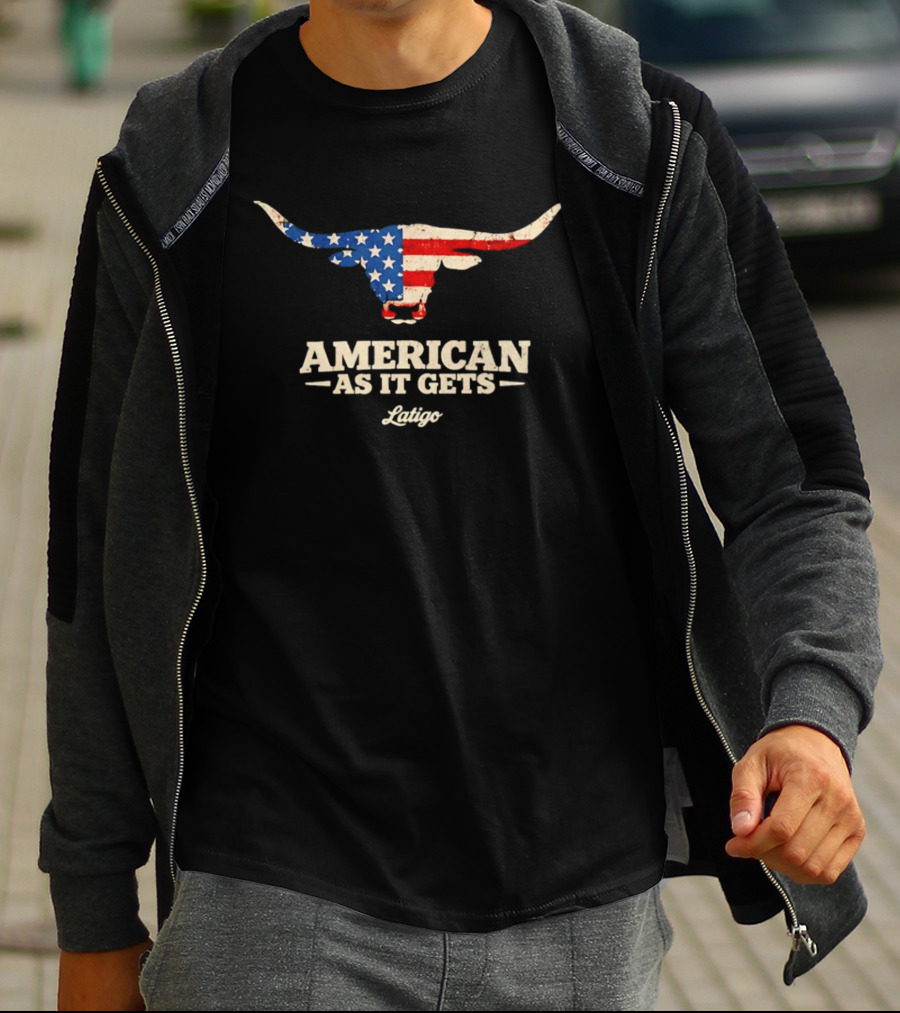Latigo American As It Gets USA Flag Longhorn Bull T-Shirt