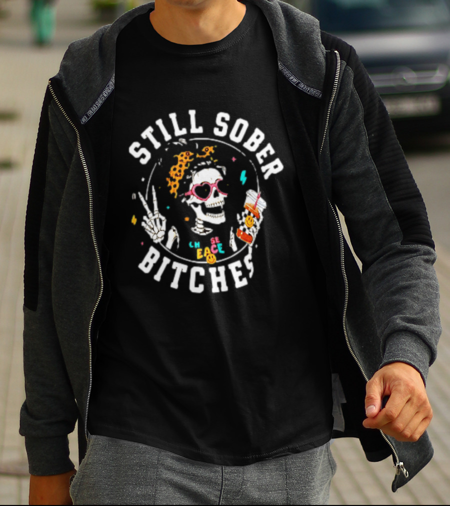 Still Sober Bitches Skeleton Peace Leopard Headband T-Shirt