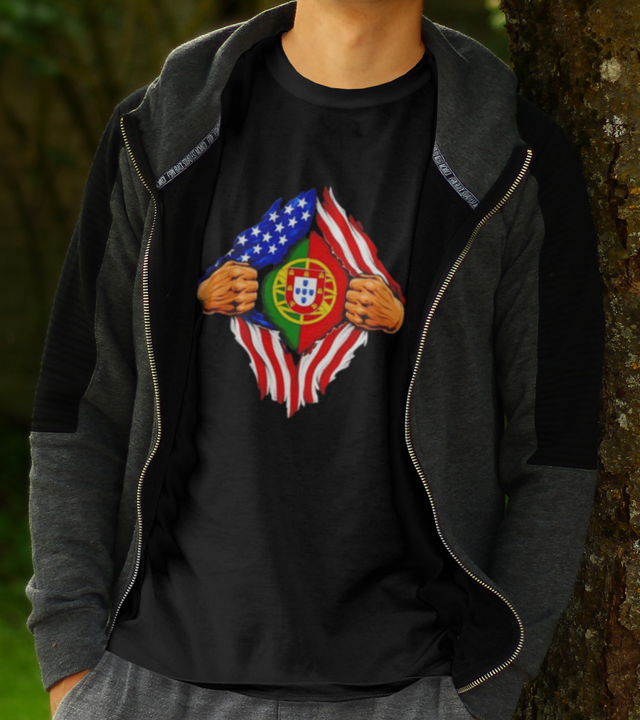 Super Hero American Portuguese Pride Combo Flag T-Shirt