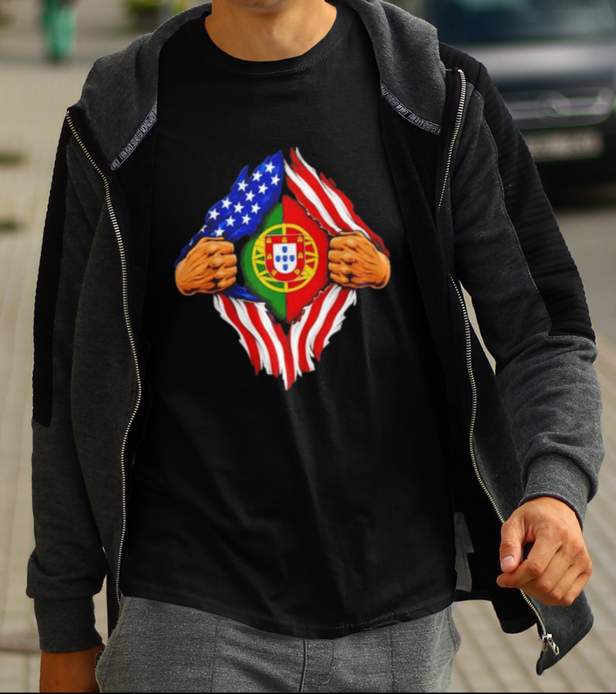 Super Hero American Portuguese Pride Combo Flag T-Shirt