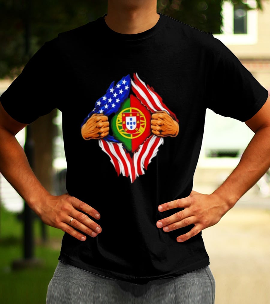 Super Hero American Portuguese Pride Combo Flag T-Shirt