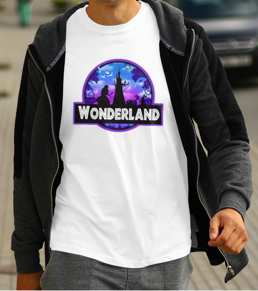 Alice Cheshire Cat White Rabbit Wonderland Disney Fantasy Adventure Movie T-Shirt