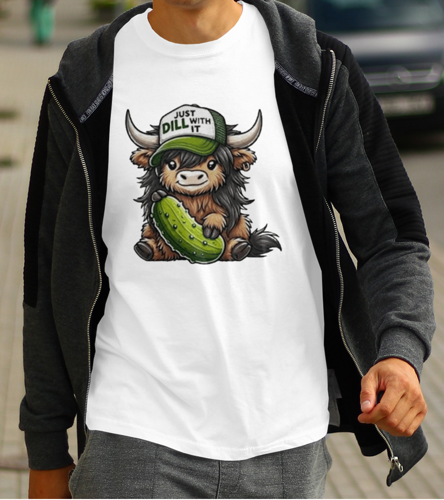 Highland Cow Just Dill With It Pickle Hat T-Shirt