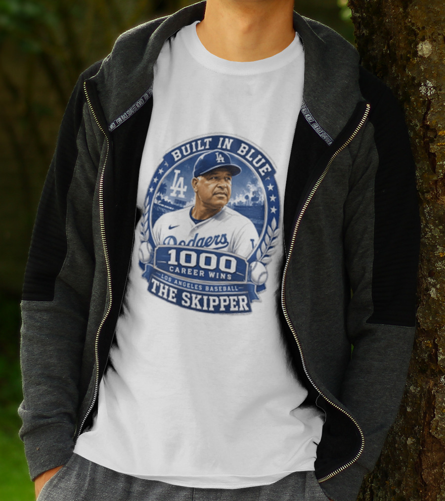 Built In Blue Los Angeles Dodgers Dave Roberts 1000 Career Wins The Skipper T-Shirt