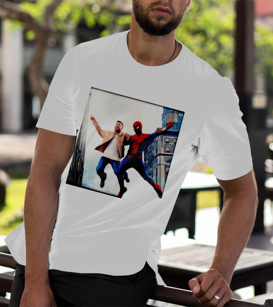 Lionel Messi And Spider Man Jump In City Marvel Cinematic Universe T-Shirt