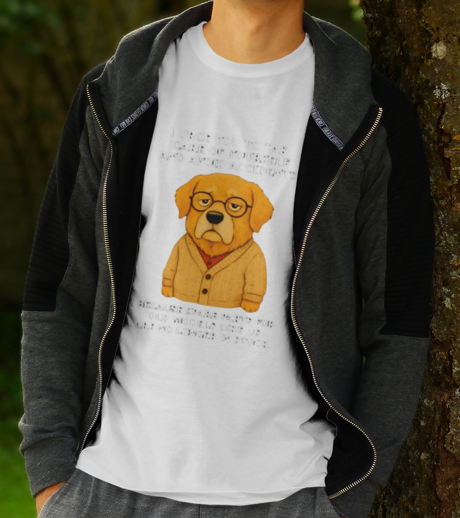 Elderly Golden Retriever Warns To Avoid Accidents Spare Parts For Old Models Not In Stock T-Shirt