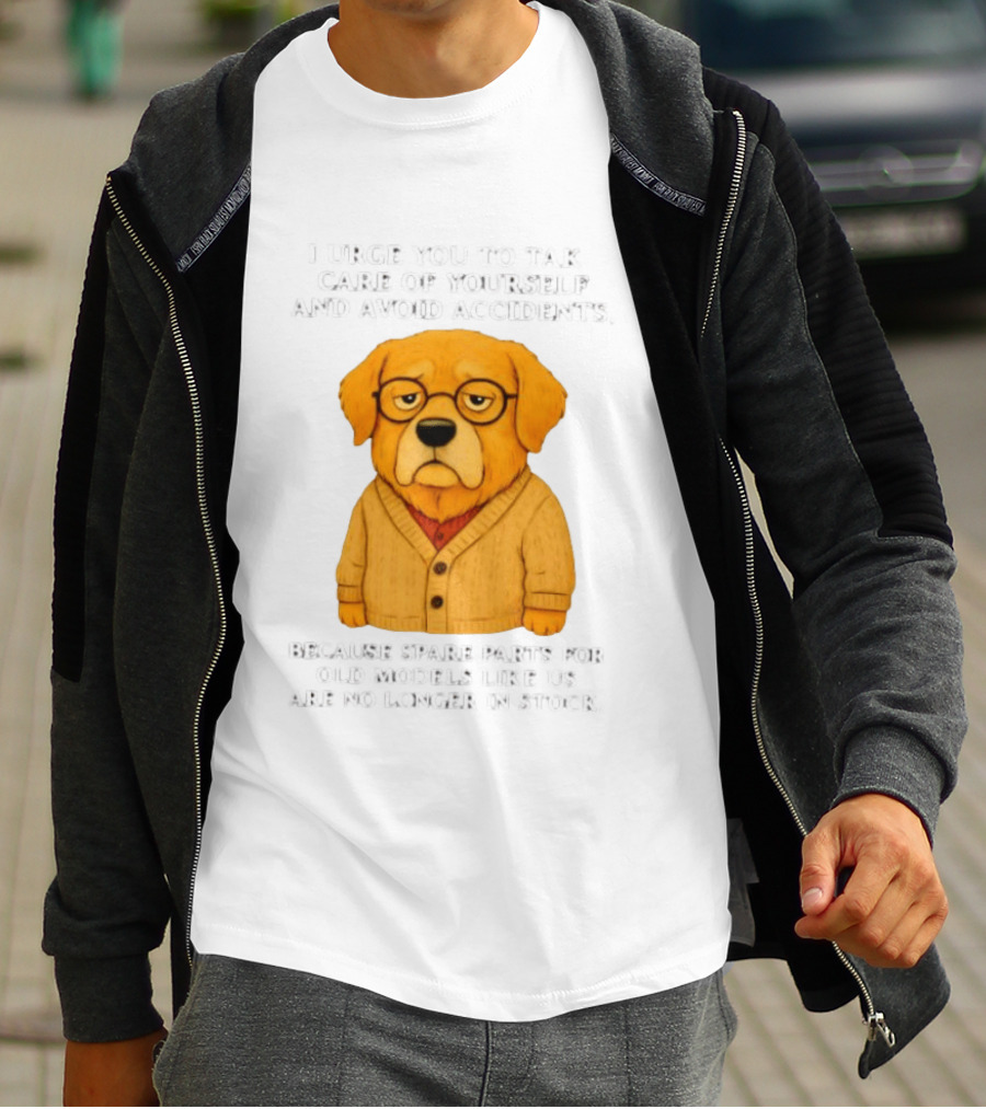 Elderly Golden Retriever Warns To Avoid Accidents Spare Parts For Old Models Not In Stock T-Shirt