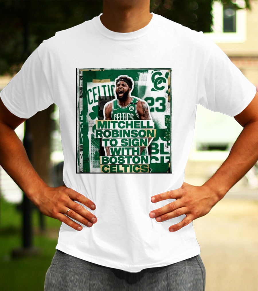 Mitchell Robinson Boston Celtics Signing Announcement Celtics Basketball Sports News T-Shirt
