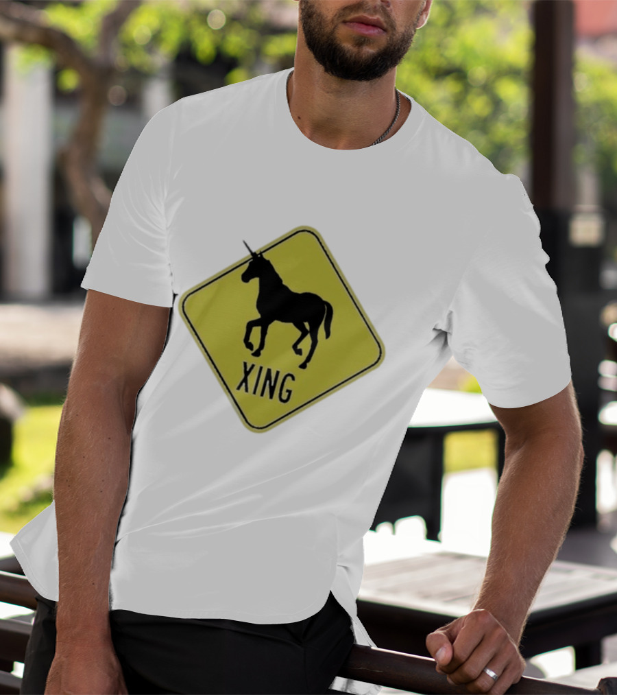 Unicorn Xing Mythical Creature Crosswalk Sign T-Shirt