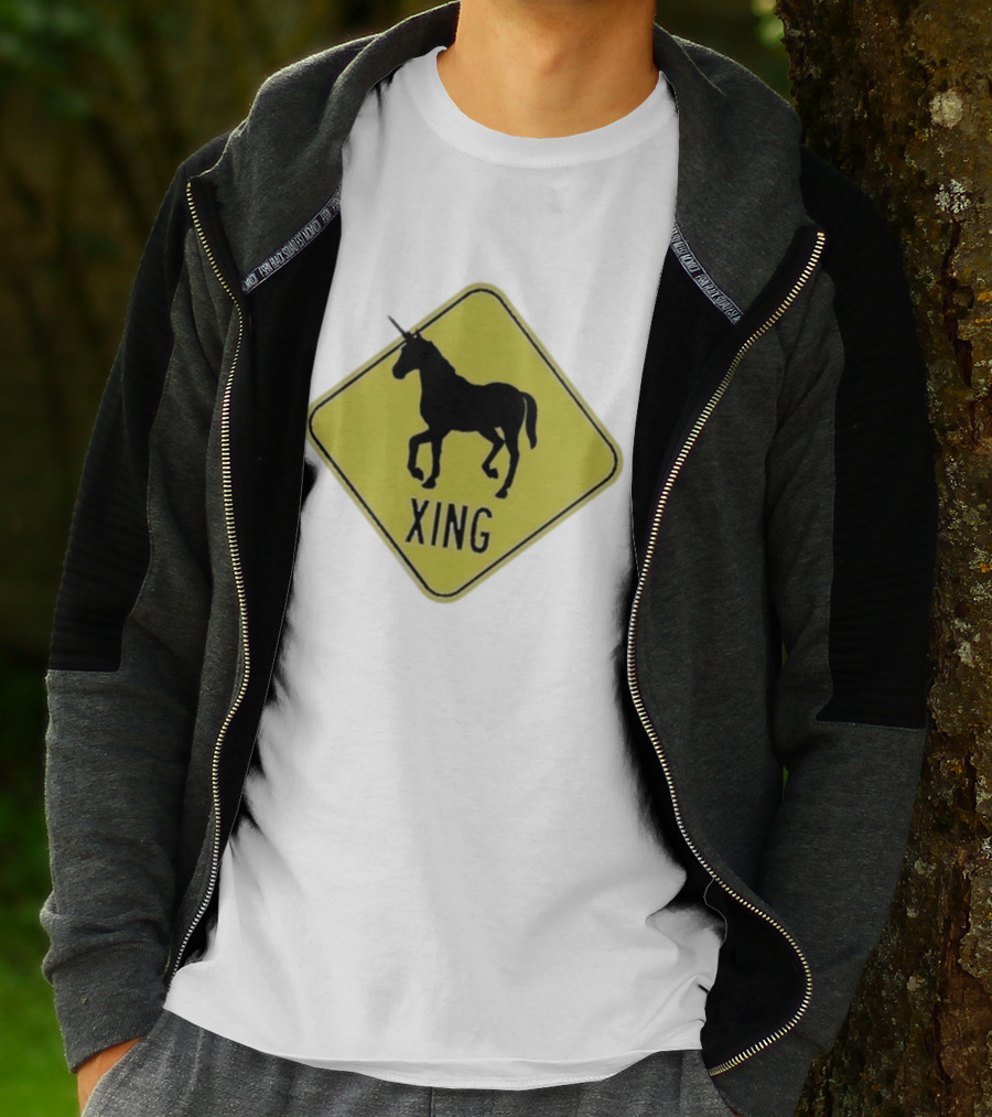 Unicorn Xing Mythical Creature Crosswalk Sign T-Shirt