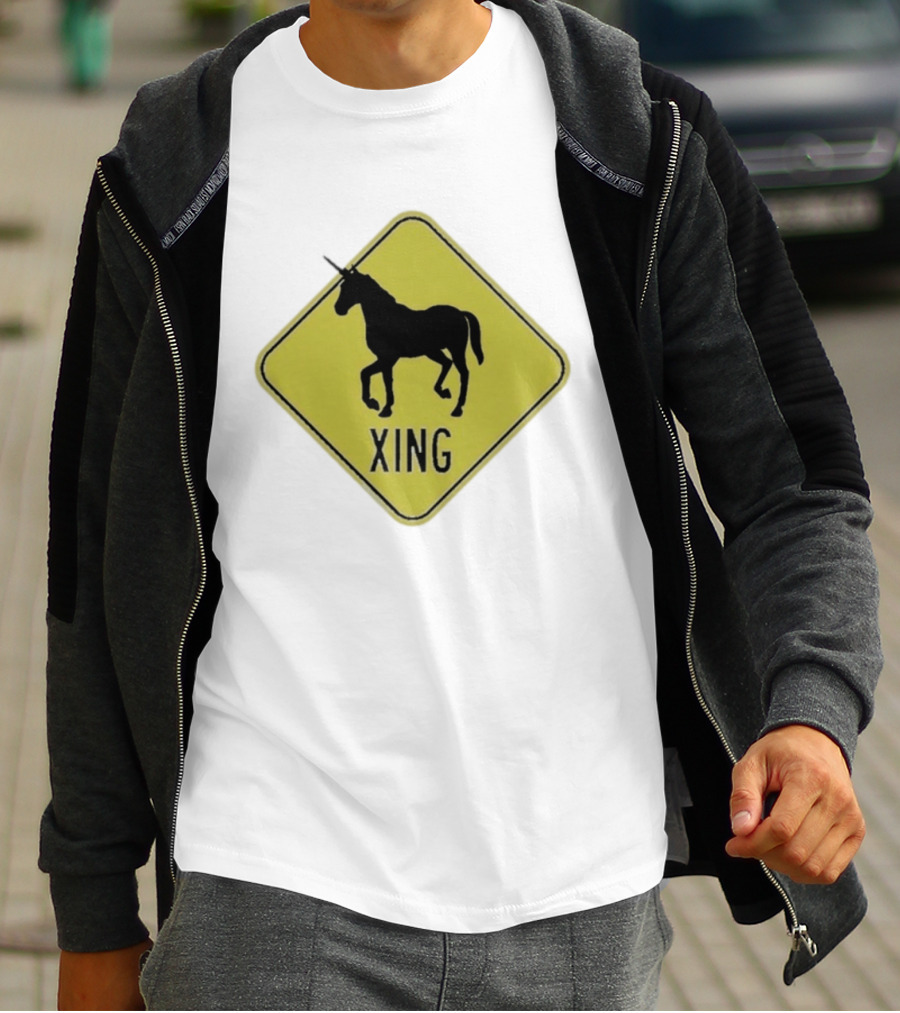 Unicorn Xing Mythical Creature Crosswalk Sign T-Shirt