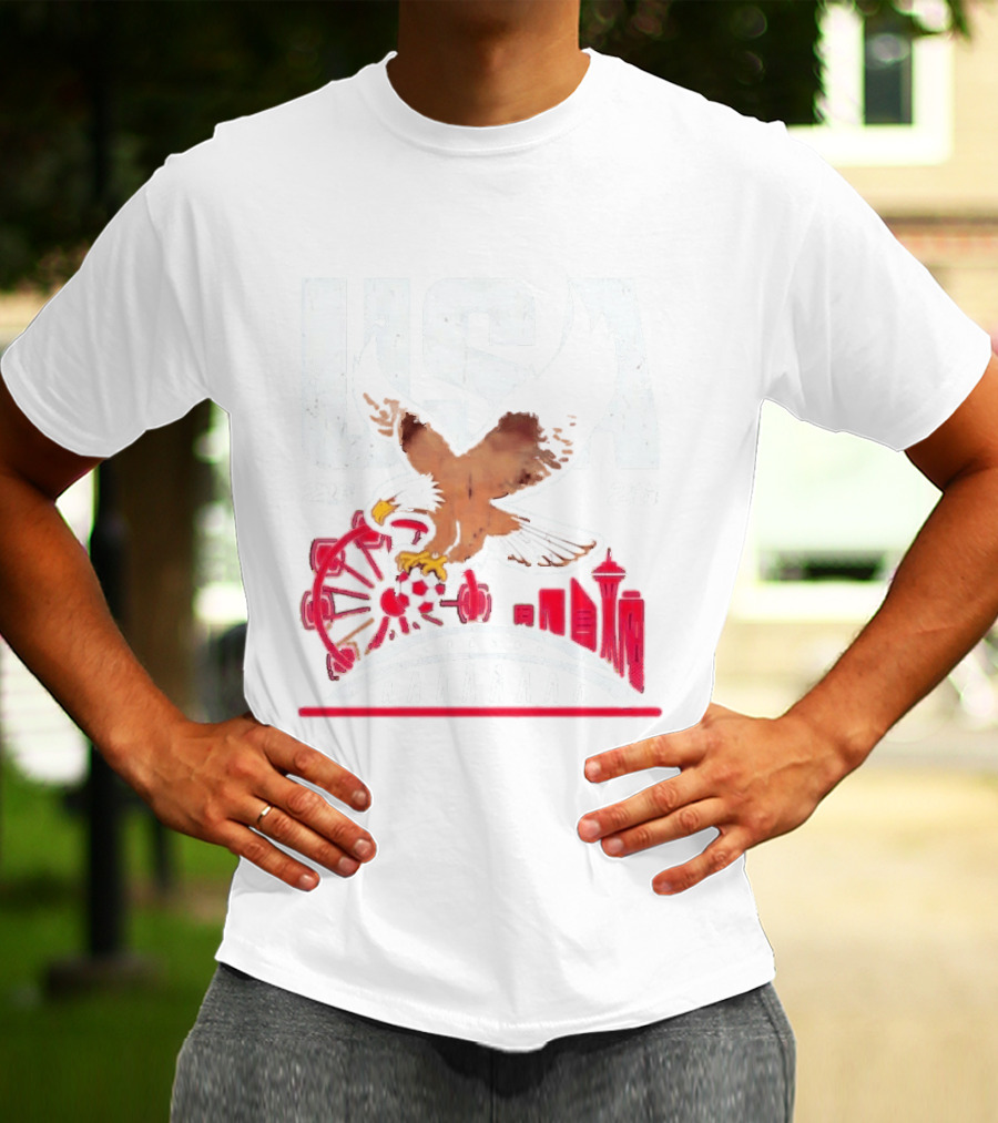 USA 2026 Eagle Space Needle Soccer Seattle Ferris Wheel T-Shirt
