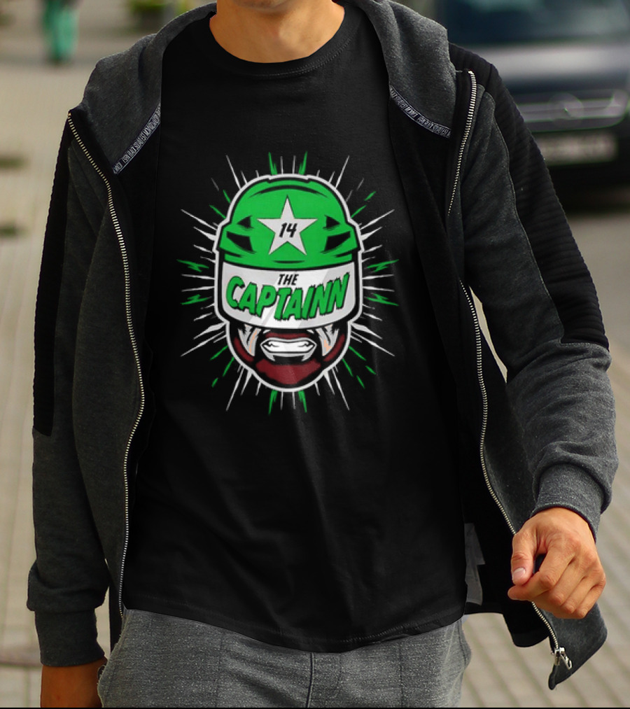 The Captainn Dallas Stars 14 Hockey Beard Helmet T-Shirt