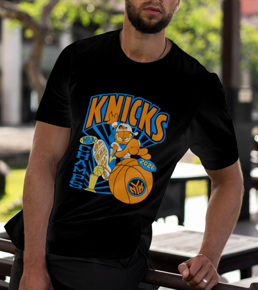 Knicks NBA Champs 2026 Orange Cat Basketball T-Shirt