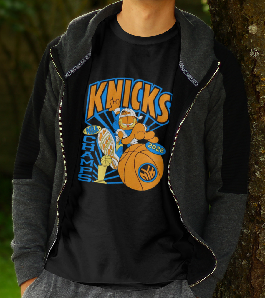 Knicks NBA Champs 2026 Orange Cat Basketball T-Shirt