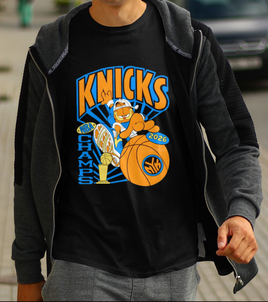 Knicks NBA Champs 2026 Orange Cat Basketball T-Shirt