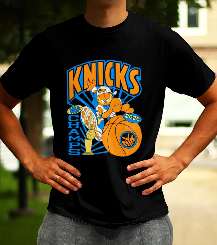 Knicks NBA Champs 2026 Orange Cat Basketball T-Shirt