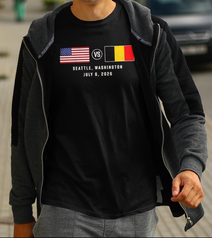 USA Vs Belgium Seattle Washington July 6 2026 American And Belgian Flags T-Shirt