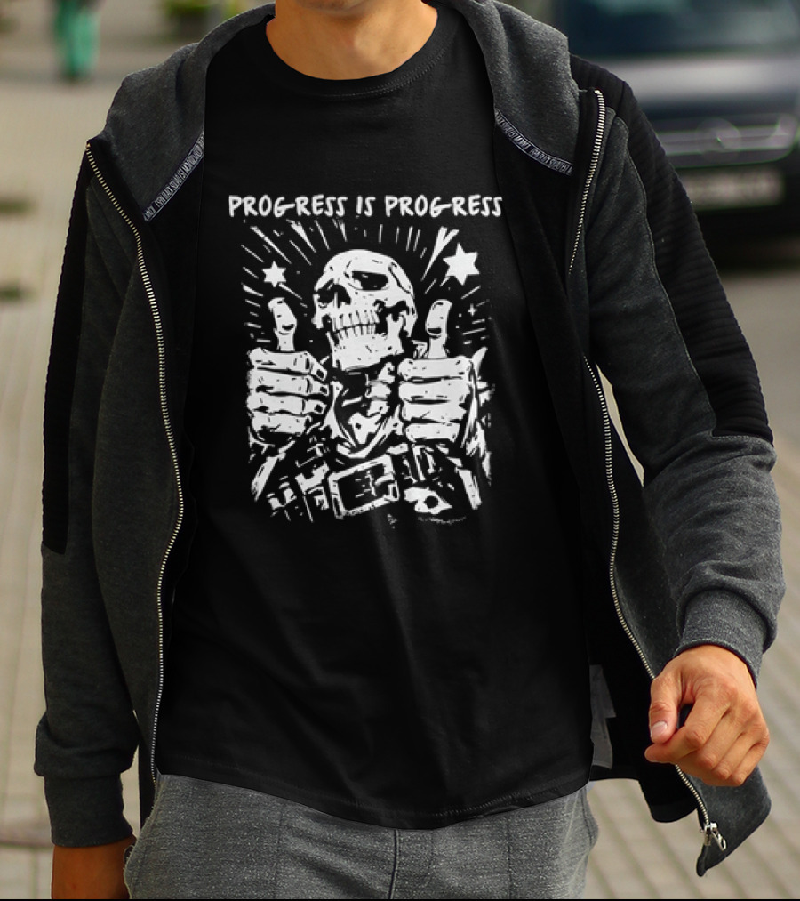 Progress Is Progress Skeleton Thumbs Up Double Stars T-Shirt