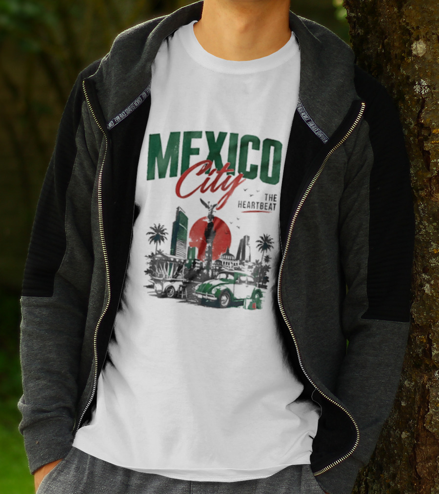 Mexico City Skyline Angel Of Independence Vibrant Heartbeat Landscape T-Shirt