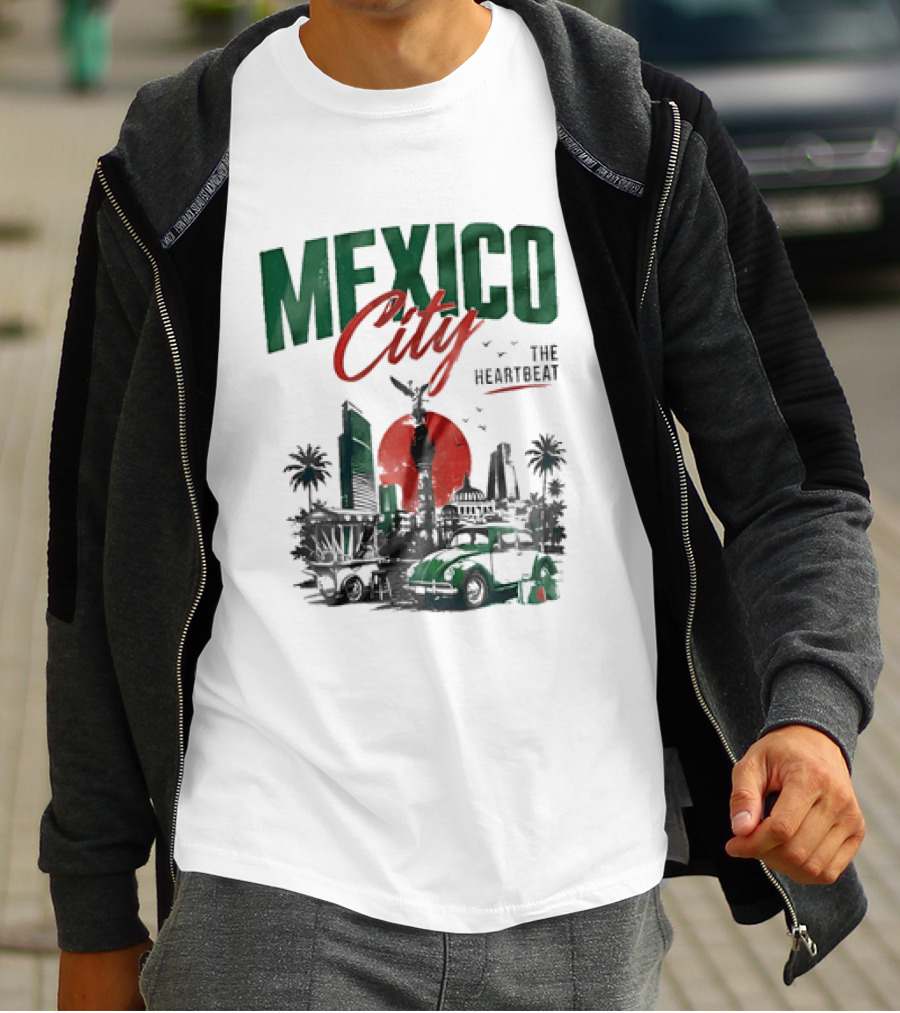 Mexico City Skyline Angel Of Independence Vibrant Heartbeat Landscape T-Shirt