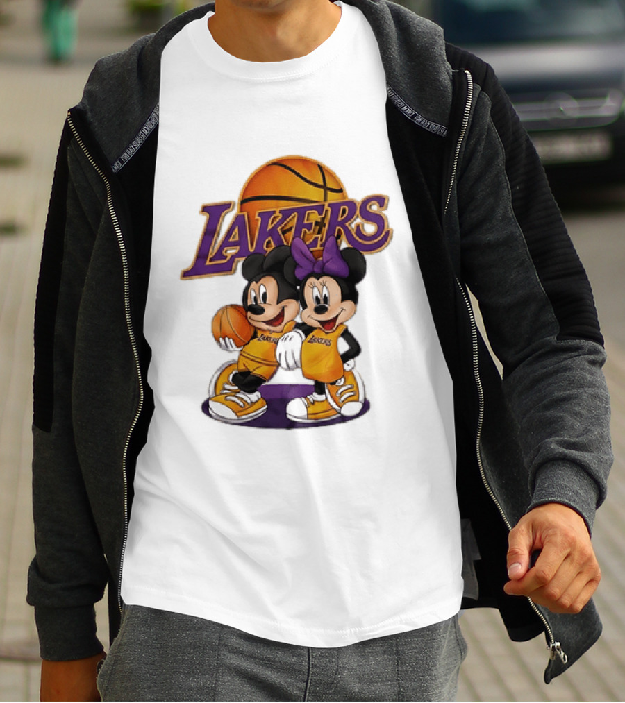 Mickey Mouse Los Angeles Lakers Basketball Crossover With Minnie Mouse T-Shirt