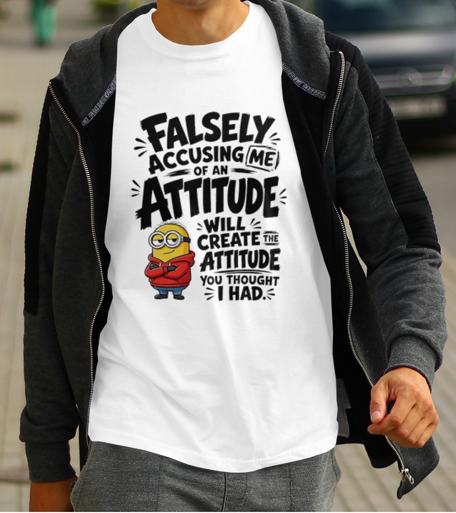 Falsely Accusing Me Of An Attitude Minion Wearing Red T-Shirt