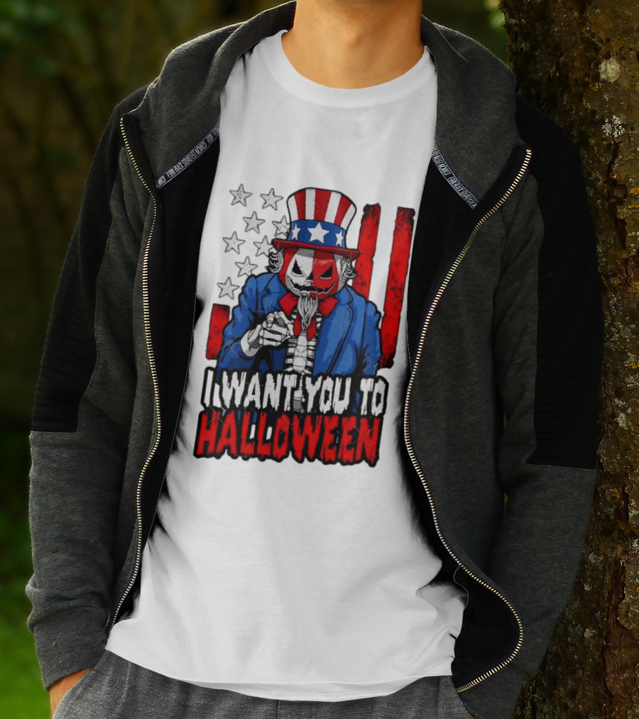 USA Patriotic Zombie Uncle Sam Pumpkin I Want You To Halloween T-Shirt