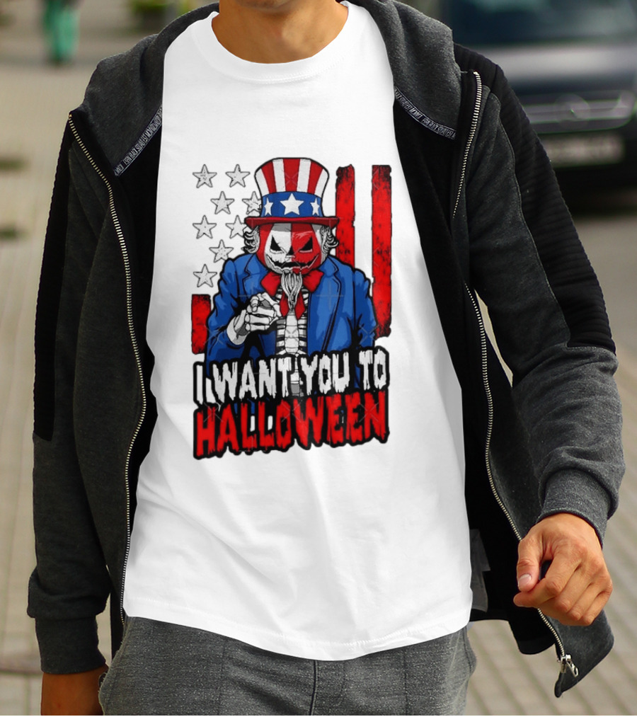 USA Patriotic Zombie Uncle Sam Pumpkin I Want You To Halloween T-Shirt