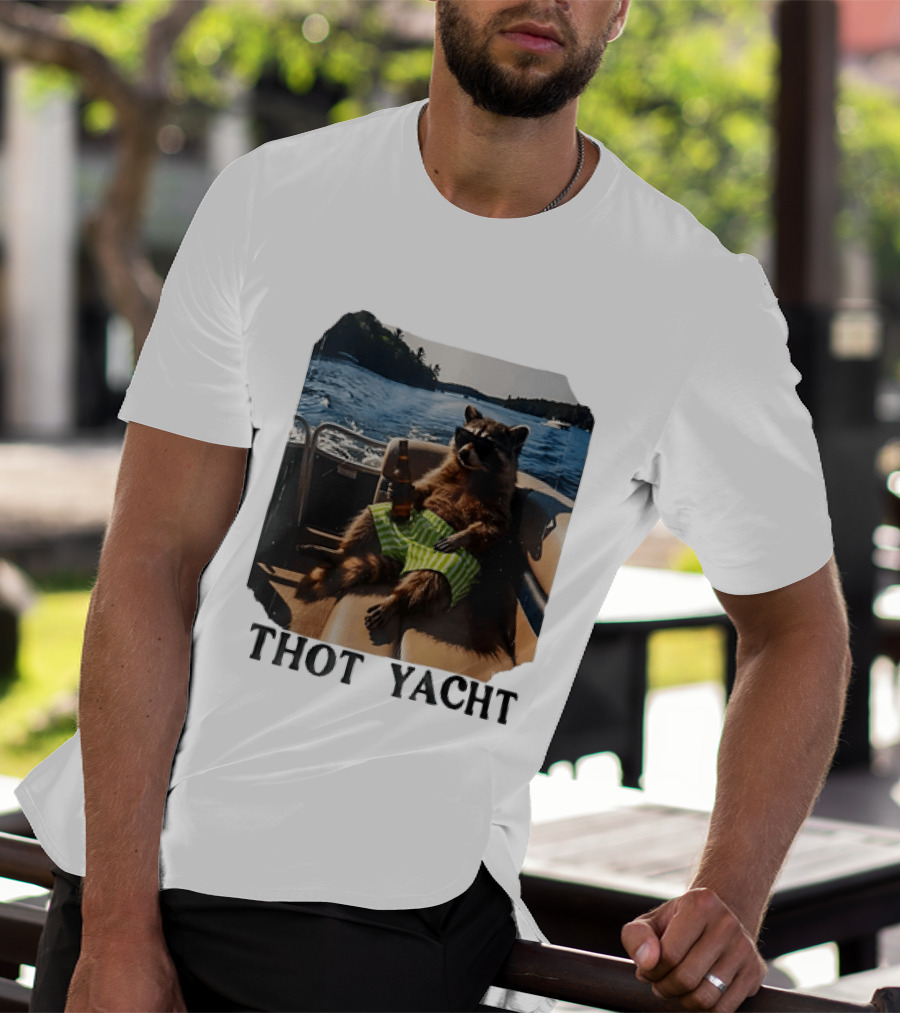 Raccoon Relaxing Thot Yacht Boat Adventure T-Shirt