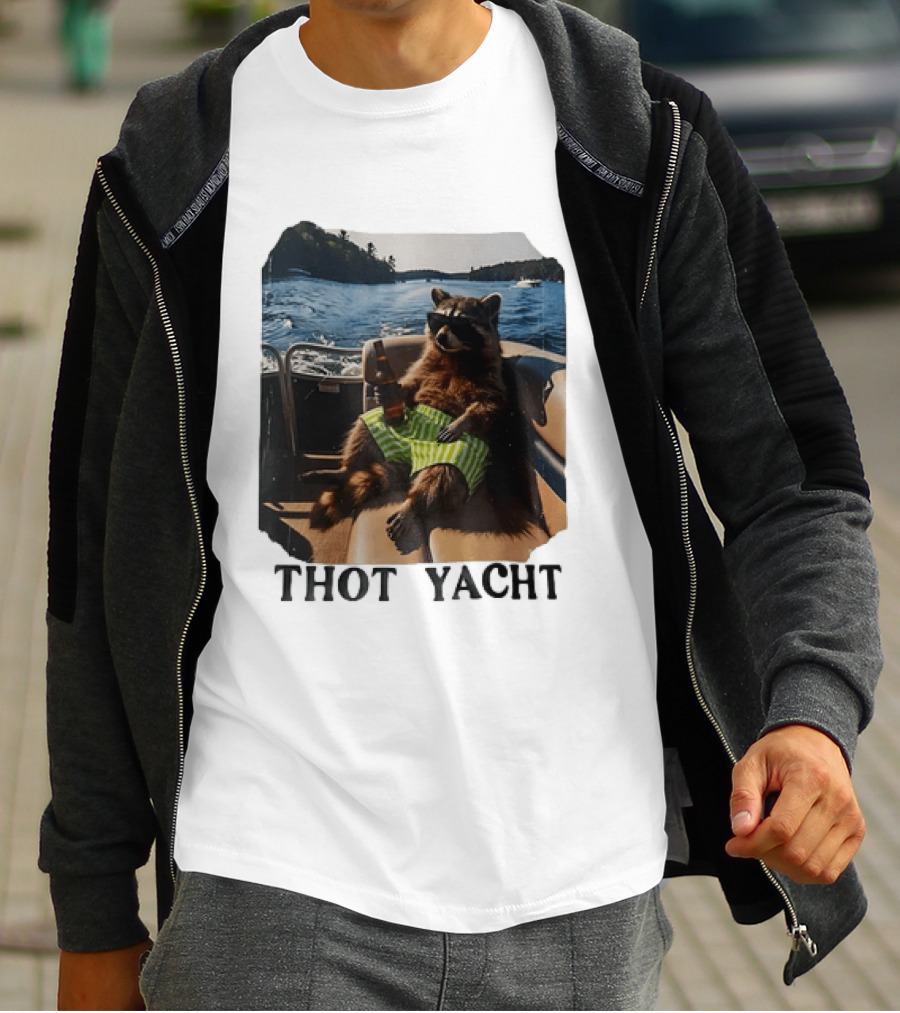 Raccoon Relaxing Thot Yacht Boat Adventure T-Shirt