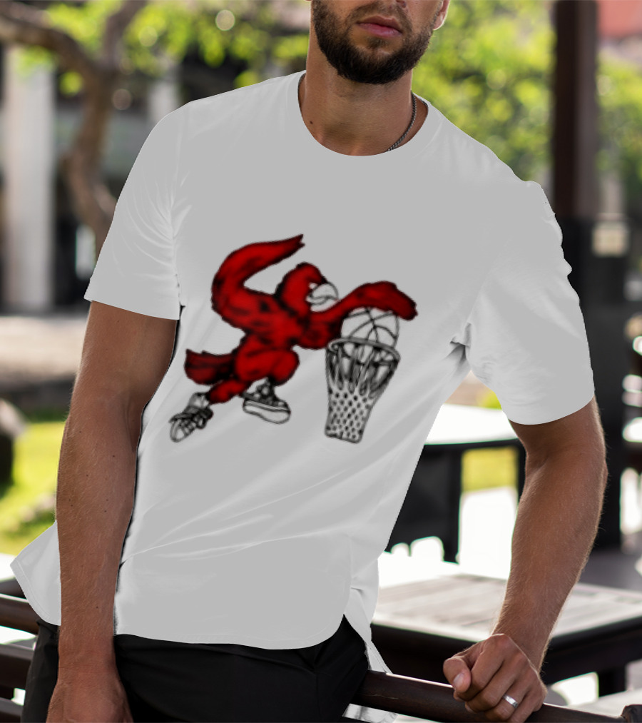 Red Cardinal Bird Dunking Basketball T-Shirt