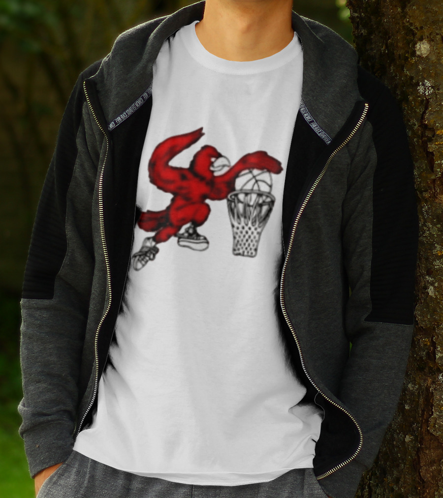 Red Cardinal Bird Dunking Basketball T-Shirt