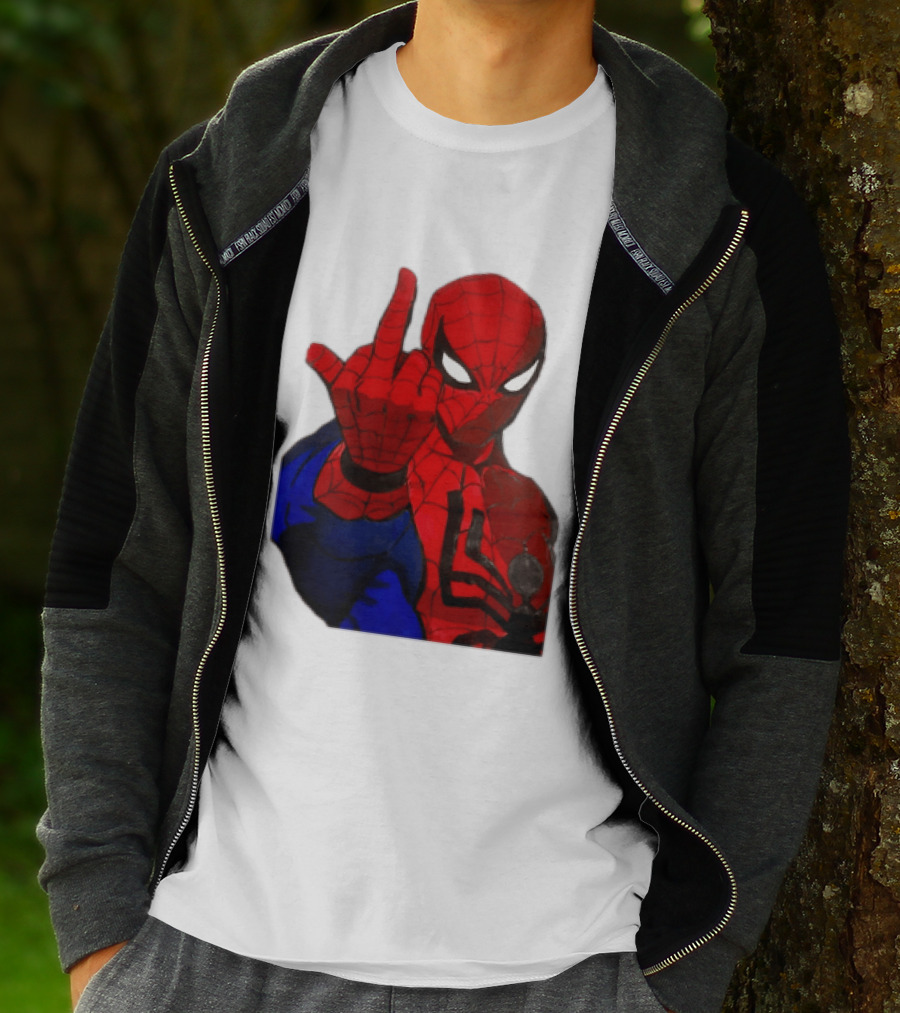 Spider Man Middle Finger Gesture Iconic Superhero Attitude T-Shirt