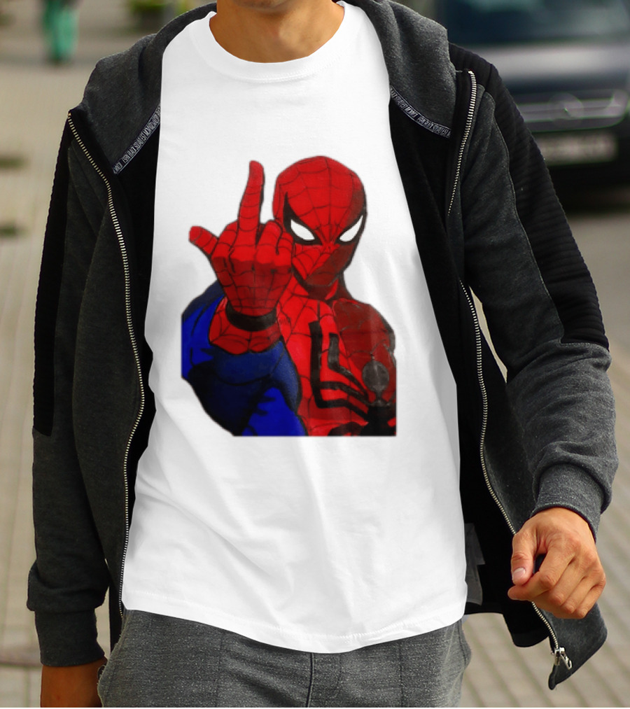 Spider Man Middle Finger Gesture Iconic Superhero Attitude T-Shirt
