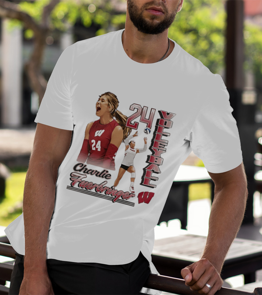 Wisconsin Badgers Charlie Fuerbringer Volleyball Number 24 T-Shirt
